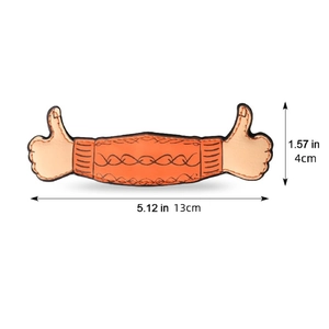 Bright orange PU leather magnetic bookmark with thumbs-up design and size measurements