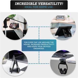 Universal flexible leather phone stand for travel and folding tablet holder in black