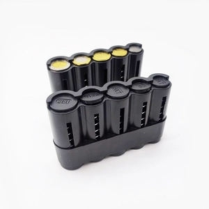 Portable 5-slot Euro coin organizer case in black plastic with spring-loaded mechanism