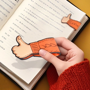 Creative orange PU leather thumb-up magnetic bookmark with red knit cuff detail