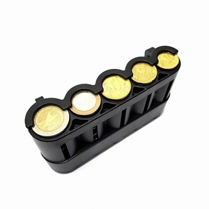 Portable 5-slot Euro coin organizer case in black for easy travel change storage