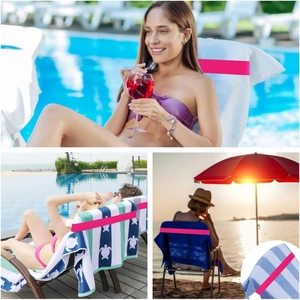 Elastic beach towel band in vibrant rose pink for secure pool chair fastening