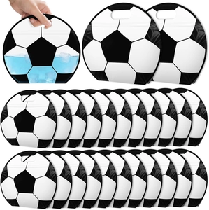 Soccer pattern portable drink pouches with handles and airtight seals for sports events
