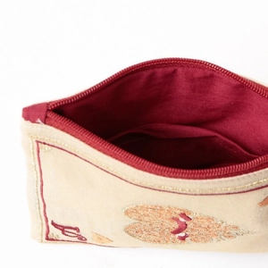 Japanese style hand embroidered poker card coin purse with vintage red lining and tassels