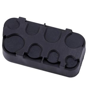 Detail view of durable black plastic Euro coin organizer with 8 sorted slots for coins