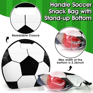 Resealable soccer snack bags with handle and stand-up base for sports gift packaging