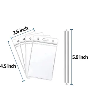 Set of 4 clear waterproof PVC luggage tags with dimensions of 2.6 by 5.9 inches