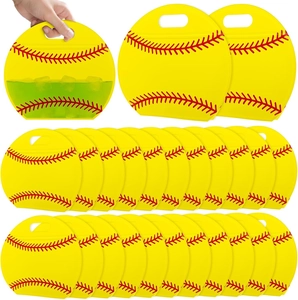 Self-standing yellow softball bags with red stitching design and carry handle set