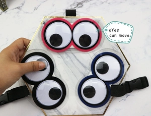 Creative PVC luggage tags with moving eyes and adjustable nylon straps in three colors