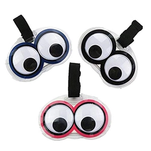 Three colorful PVC luggage tags with googly eyes and adjustable nylon straps