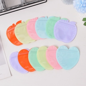 Macaron Color PVC Heart Apple Shaped Ziplock Bag Semi Transparent Small Jewelry Packaging Gift Sealing Bag