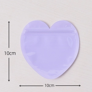 Purple heart shaped PVC self-sealing jewelry pouch with zipper, size 10x10cm