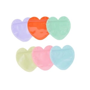 Colorful heart-shaped PVC self-sealing bags for jewelry and gift packaging in six macaron tones