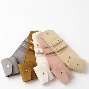 Microfiber jewelry envelope pouches with snap buttons in five assorted colors