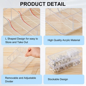 Transparent acrylic cable organizer box with adjustable dividers and stackable design