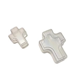 Clear plastic cross-shaped jewelry boxes in two sizes for religious pendant storage