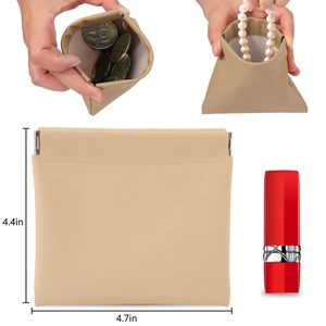 Portable khaki PU leather storage bag with squeeze closure and waterproof squeeze top