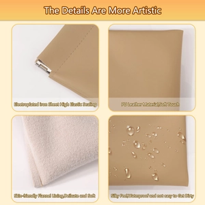 Detail of waterproof khaki PU leather pouch with automatic elastic steel closure and soft lining