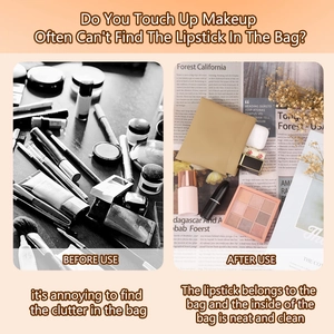 Detailed comparison of organized makeup storage in a soft PU leather lipstick pouch