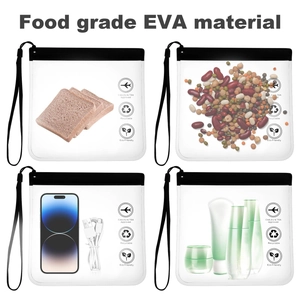 Transparent food-grade EVA travel bag with black zipper and lanyard for cosmetics