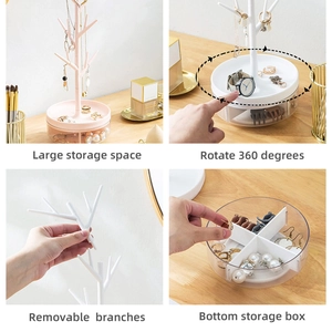 Rotating tree jewelry organizer stand for necklaces earrings with detachable branches
