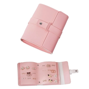 Portable PU Leather Jewelry Organizer Book For Travel Earrings Studs Rings Large Capacity Storage Case With Snap Button