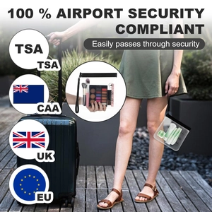 Transparent EVA travel toiletry bag with black zipper and lanyard for TSA airport compliance