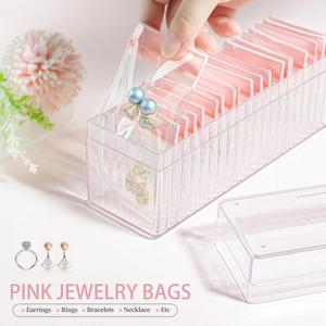 Pink acrylic jewelry organizer box with anti-oxidation PVC sealed bags for storage