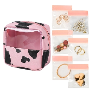 Cow Pattern Travel Jewelry Case Organizer With Waterproof Clear Pvc Sealed Bags For Necklace Earring Ring Bracelet Portable Jewelry Box