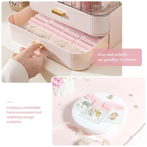 Detail of pink drawer jewelry box with transparent lids and anti-oxidation seal bags