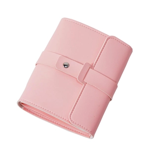 Pink PU leather portable jewelry travel organizer bag with snap closure and stitching