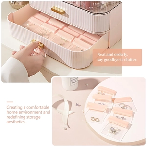 Detailed view of pink 10-grid jewelry box with EVA anti-oxidation storage bags