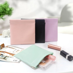 Portable PU leather cosmetic pouch set with automatic closure in four Morandi colors