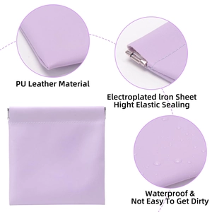 Lavender PU leather portable makeup pouch with waterproof high-elastic metal seal closure