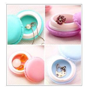 Colorful macaron shaped mini jewelry storage boxes for rings and necklaces in 4-grid view