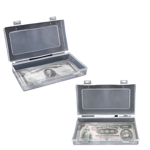 Transparent paper money holder and acrylic banknote collection box with secure flip lid