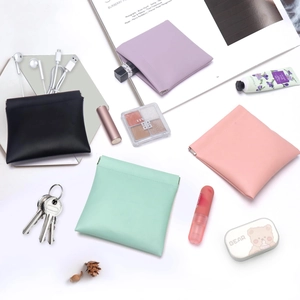 Portable PU leather squeeze top makeup bag set in four pastel colors for small items