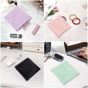 Macro detail of waterproof PU leather cosmetic pouches with automatic spring closure feature