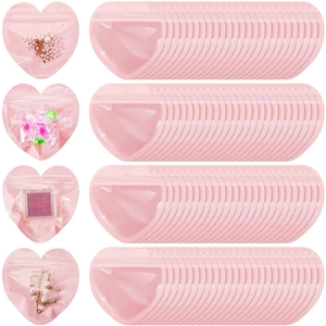 Heart Shaped Pink PVC Jewelry Ziplock Bags Clear Waterproof Small Gift Packaging Pouches For Earrings Rings Necklaces Organizer