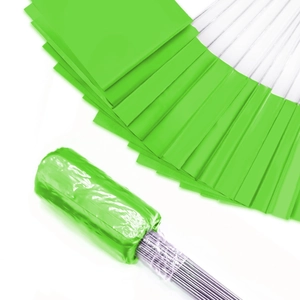 Macro view of flexible green floral PVC tape and silver steel wire markers for marking flags
