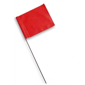 Dettaglio bandierina di segnalazione in PVC rosso con asta in filo d'acciaio nero per rilievi