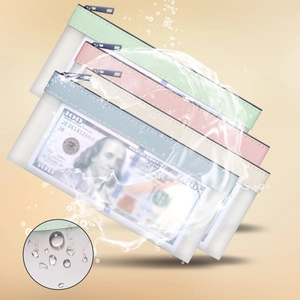 Waterproof frosted translucent money bags with zipper in four pastel colors