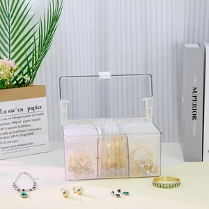 Portable acrylic jewelry box with transparent anti-oxidation EVA sealing bags and handle
