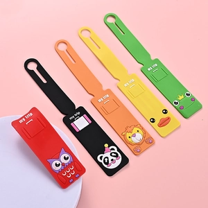 Set of five colorful PVC cartoon animal luggage tags with strap and information cards