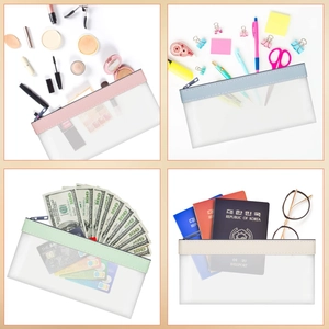 Translucent mesh money bags with zipper in pink, blue, green and beige for storage