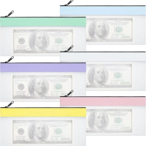 Set of 6 colorful matte translucent zipper money bags for cash and bills storage