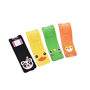 Set of four colorful silicone animal luggage tags with Panda, Duck, Frog, and Lion designs