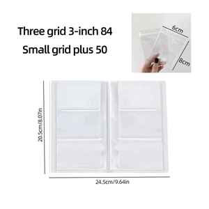 Transparent 3-inch photo album organizer with three-grid layout for cards and jewelry