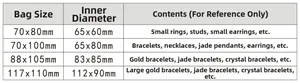 Size chart showing inner and outer dimensions for jewelry storage anti-oxidation bags