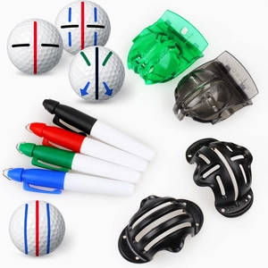 Golf ball marker tool set with 4 alignment stencils and 4 colored marking pens
